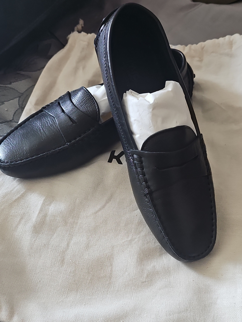 KOIO Black Leather Women's Penny Loafers